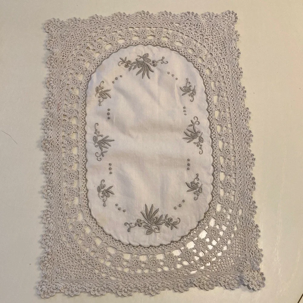 Crochet Round Tablecloth Placemat Napkin‎ Set for 10 Cottagecore French Country